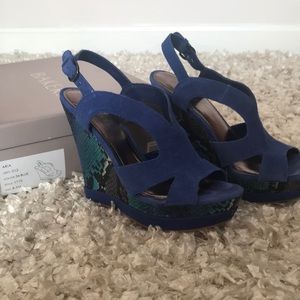 Bakers blue faux snakeskin platform wedges